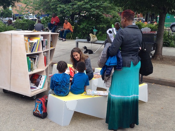 See more photos of Uni reading room, Putnam Triangle Plaza, Clinton Hill, Brooklyn. June 13, 2014
