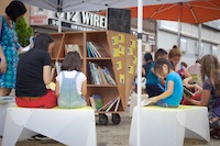 The Uni portable reading room at Diversity Plaza July 18, 2015.