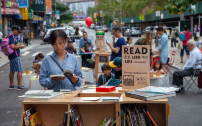 Three Uni Project programs on the street in Two Bridges: READ, DRAW, EXPLORE