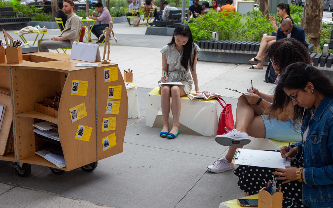 Drawing together at Spring Street Park, a weekly pop-up.