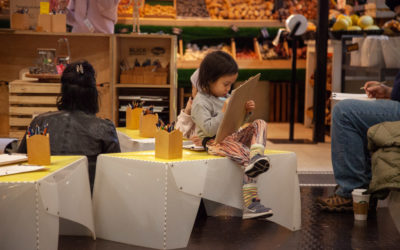 Gathering around drawing in Chelsea Market