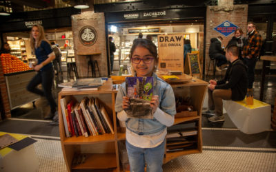 Pop-up drawing studio in Chelsea Market on a winter afternoon