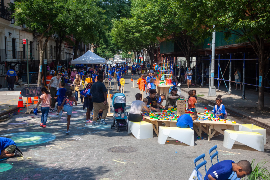 A view of block party on a street in NYC.