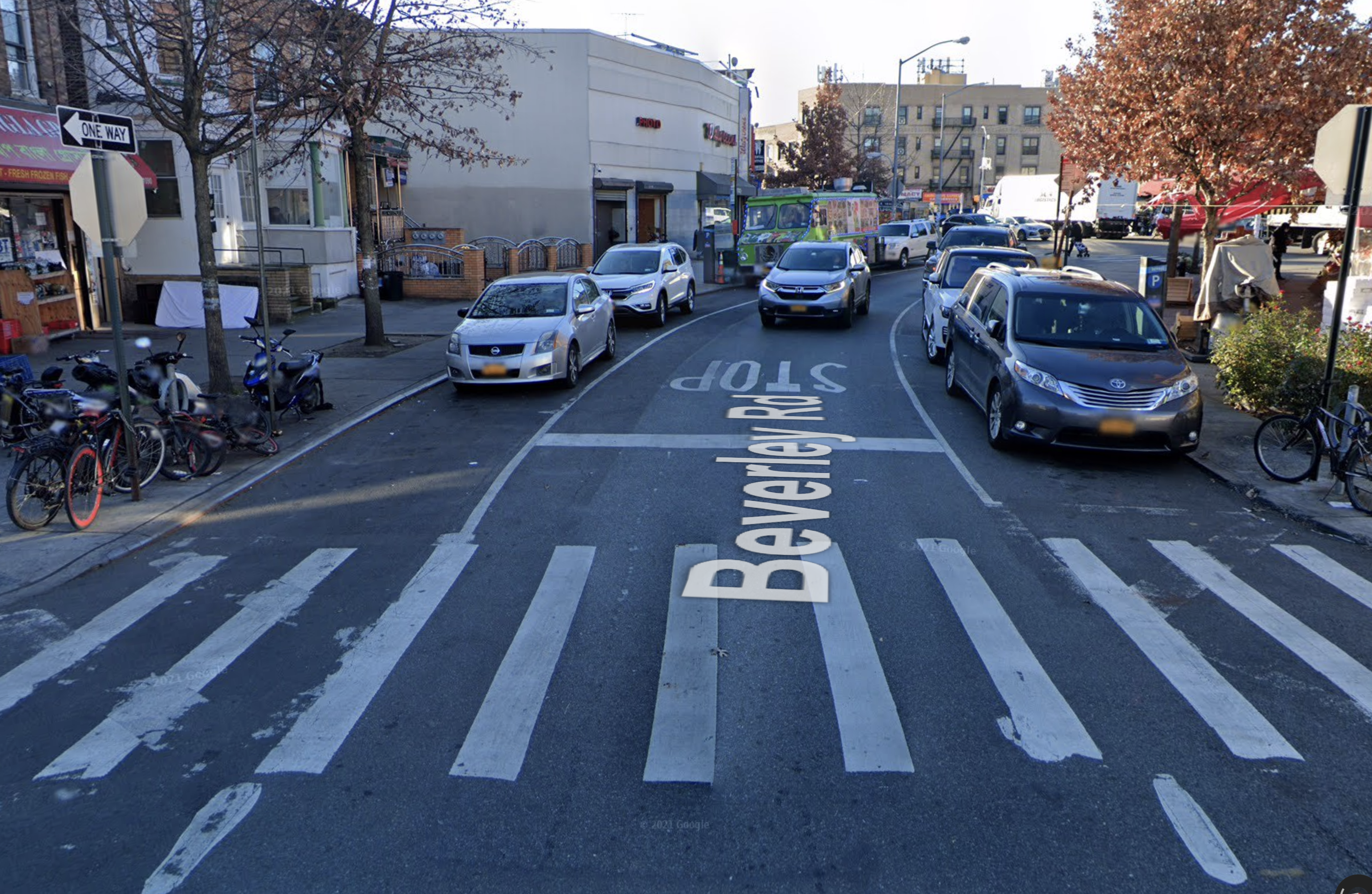 A satellite view of Beverley Rd in Brooklyn, NYC.