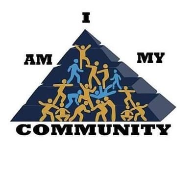 Logo that reads "I AM MY COMMUNITY" with an image of pyramid and icons of people inside.