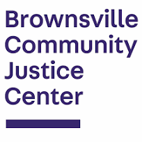 Logo that reads Brownsville Community Justice Center in purple and a line at the bottom.