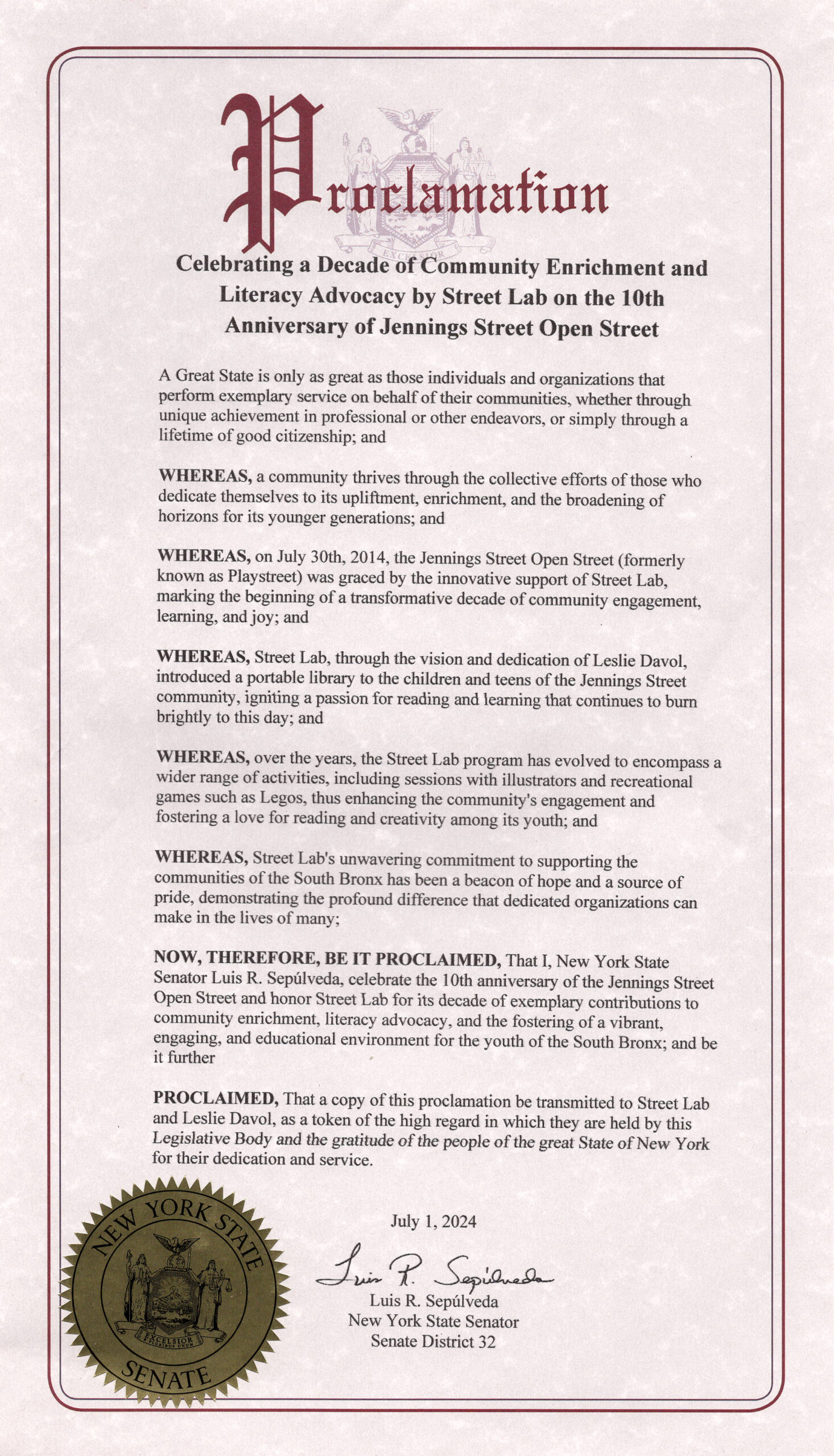 A letter of proclamation
