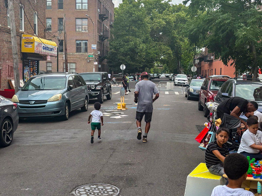 People planting on the street.