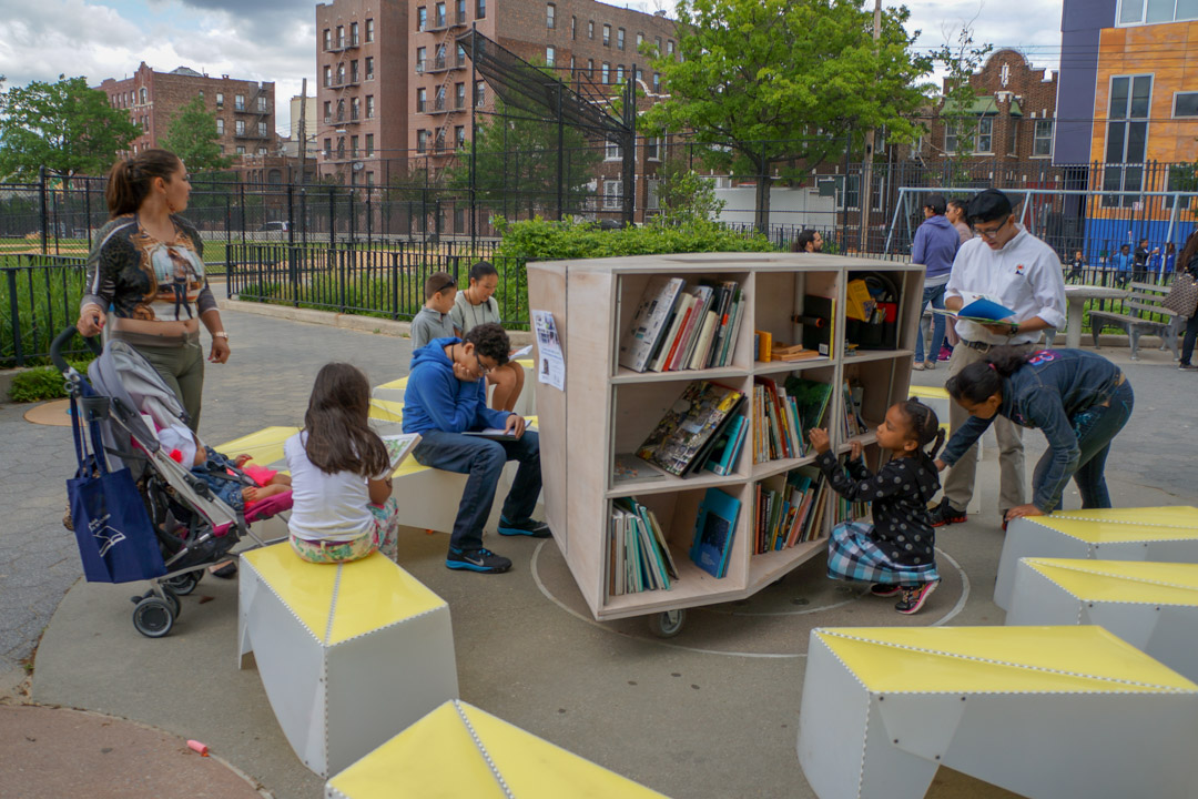 The Uni portable reading room in NYC Parks.