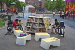 The Uni portable reading room in NYC Parks.