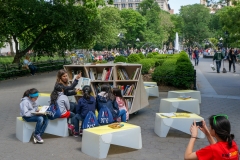 The Uni portable reading room in Washington Square Park, 2014.