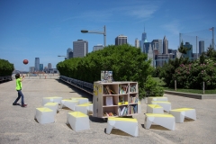 The Uni portable reading room in NYC Parks.