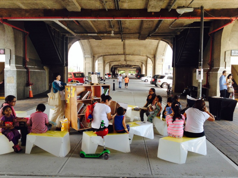 The Uni portable reading room, Sunnyside Queens, 2014.